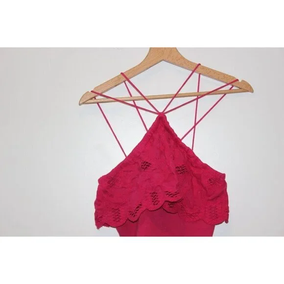 Anthpologie Fuchsia Lace Halter Cami Top With Strappy Back Design Size Small - Picture 2 of 9